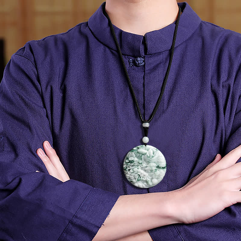 Buddha Stones Mountain Landscape Jade Abundance String Necklace - image 3