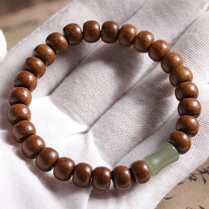 Buddha Stones Natural Abelia Biflora Wood Hetian Jade Bamboo Bead Warding Off Evil Spirits Bracelet - image 4