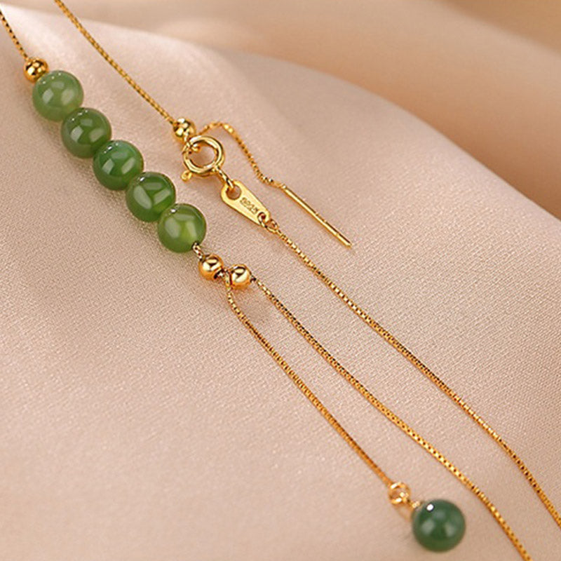 Buddha Stones 925 Sterling Silver Cyan Jade Beads Healing Necklace Pendant - image 9