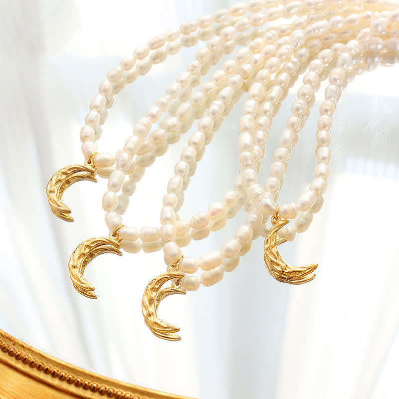 Pearl Crescent Moon Calm Necklace Pendant - Pearl (Happiness ♥ Calm) - image 0