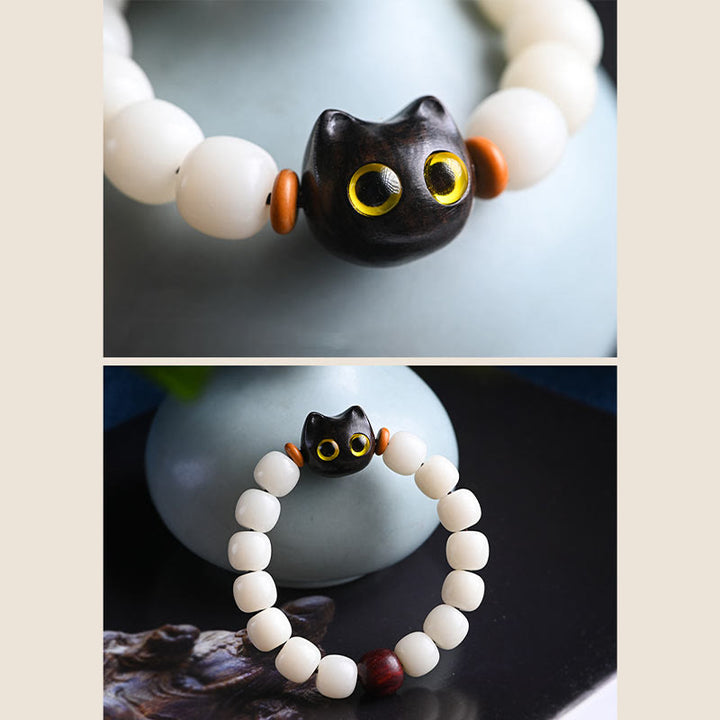 Buddha Stones Natural Bodhi Seed Small Leaf Red Sandalwood Ebony Wood Cute Lucky Cat Wisdom Bracelet - image 15