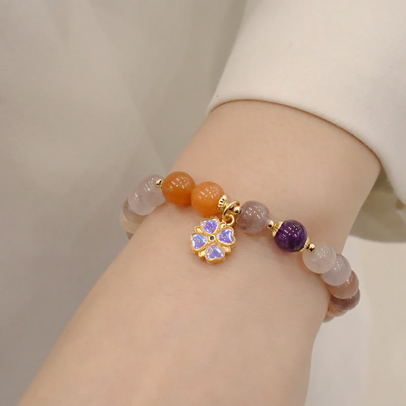 Buddha Stones Natural Purple Golden Silk Jade Violet Flower Bead Charm Wealth Bracelet - image 6