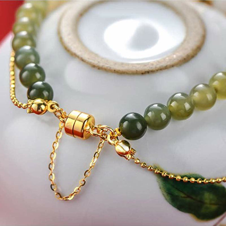 Buddha Stones 925 Sterling Silver Natural Hetian Jade Peach Blossom Luck Chain Bracelet - image 8