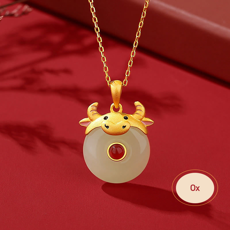 Buddha Stones 925 Sterling Silver Hetian Jade Chinese Zodiac Year of the Dragon Red Agate Luck Protection Necklace Pendant - Ox - image 12