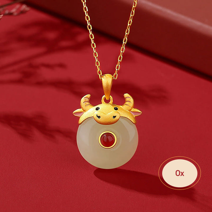 Buddha Stones 925 Sterling Silver Hetian Jade Chinese Zodiac Year of the Dragon Red Agate Luck Protection Necklace Pendant - Ox - image 12