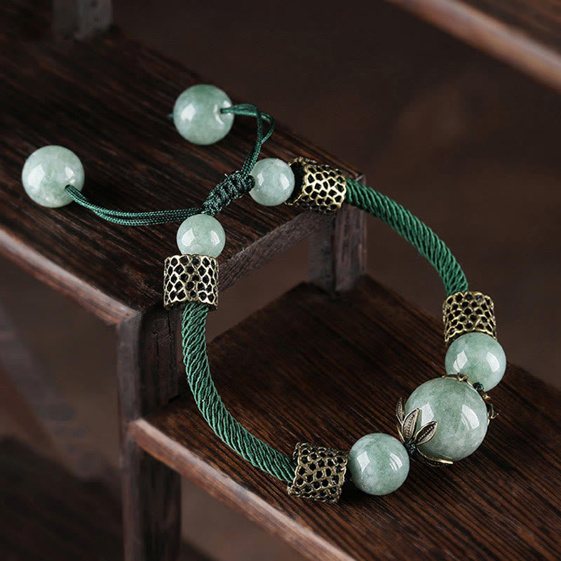 Buddha Stones Handmade Green Rope Luck Jade Bead Prosperity Bracelet - image 2