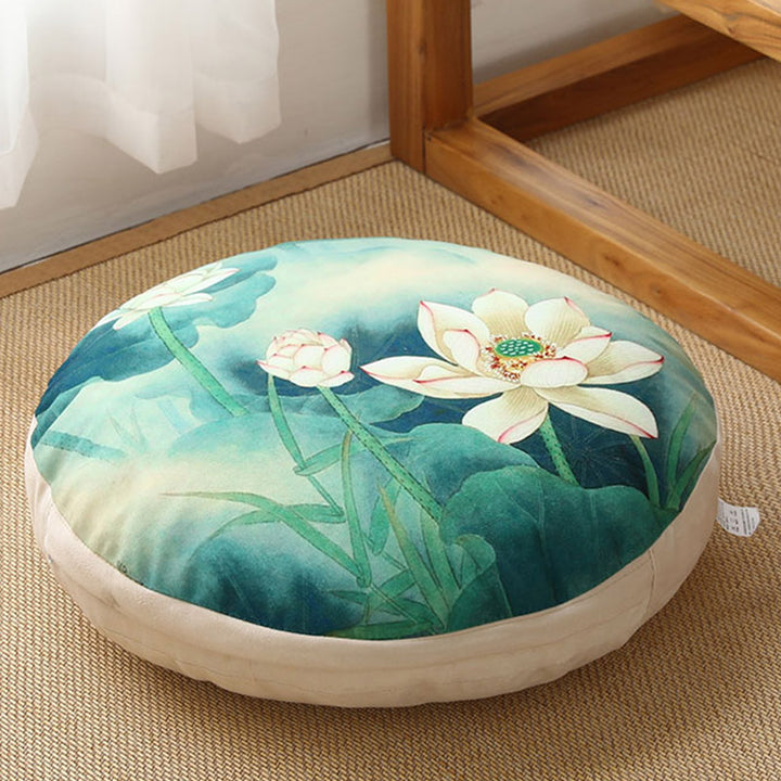 Buddha Stones Lotus Simple Pattern Linen Meditation Seat Cushion Home Living Room Decoration - Detachable - Approx. 40cm × 10cm (slight variation possible) - MediumAquamarine - image 30