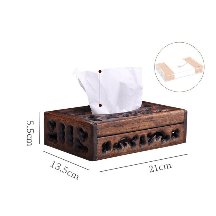 Retro Wooden Tissue Box Engraved Wooden Tissue Holder Wipes Boxes Decoration - 21*13.5*5.5cm-Fit For 50 Tissues - image 2