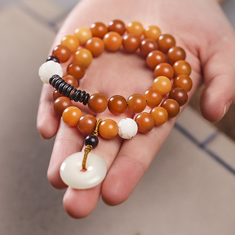 Buddha Stones Cyan Bodhi Seed Lotus Jade Peace Buckle Wisdom Double Wrap Bracelet - image 16