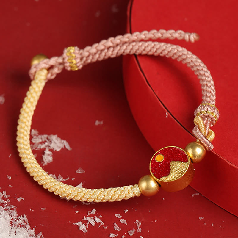 Buddha Stones Handmade Mountain and Sea Engraved Luck Two-Color String Couple Bracelet - image 6