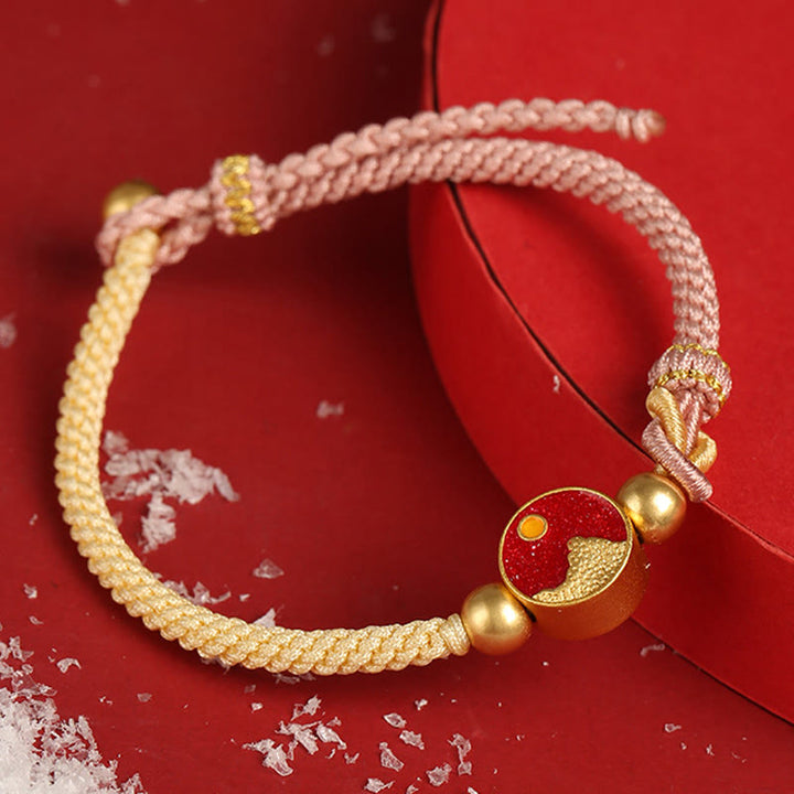 Buddha Stones Handmade Mountain and Sea Engraved Luck Two-Color String Couple Bracelet - image 6
