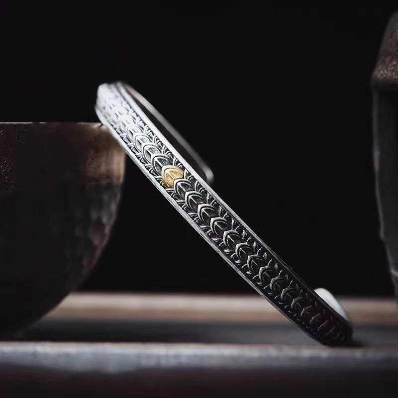 Buddha Stones Vintage Dragon Scales Pattern Luck Wealth Cuff Bracelet Bangle - Dragon Scales(Inner Diameter 55-60mm) - image 0