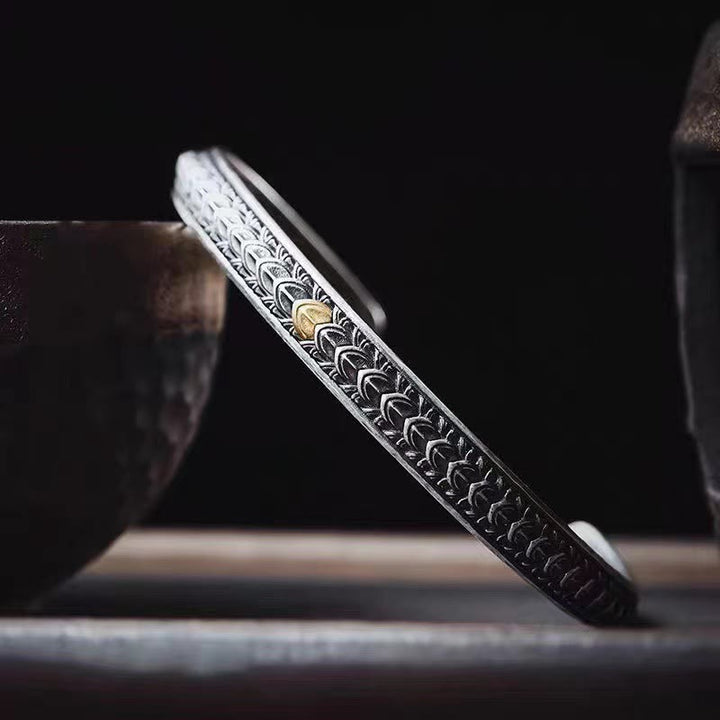 Buddha Stones Vintage Dragon Scales Pattern Luck Wealth Cuff Bracelet Bangle - Dragon Scales(Inner Diameter 55-60mm) - image 0