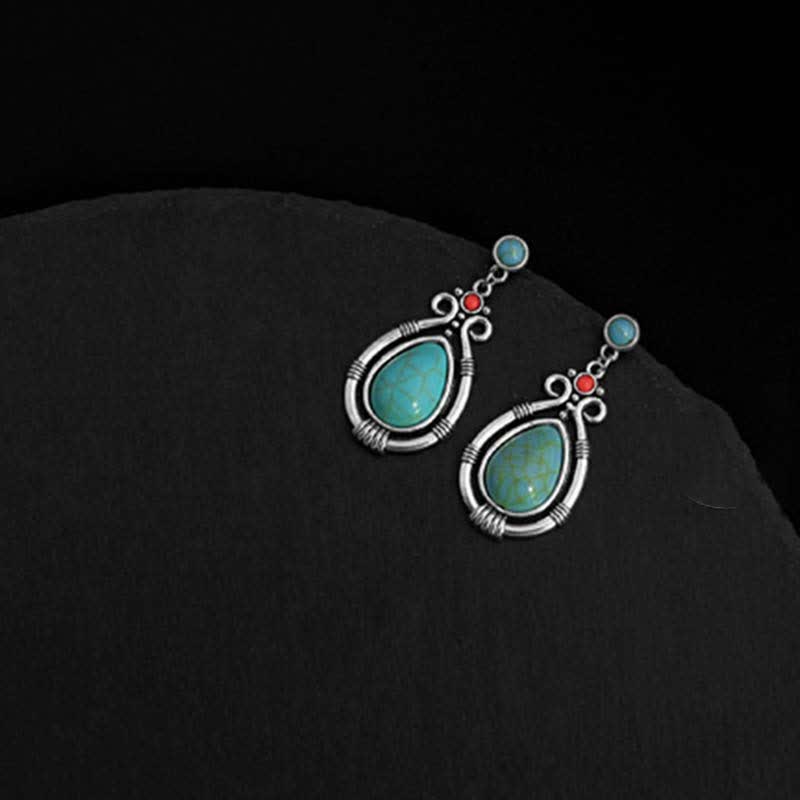 Tibet Vintage Turquoise Waterdrop Strength Drop Dangle Earrings Clips - image 6