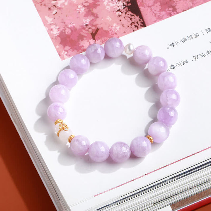 Buddha Stones Kunzite Hetian White Jade Gourd Love Spiritual Growth Bracelet - image 2