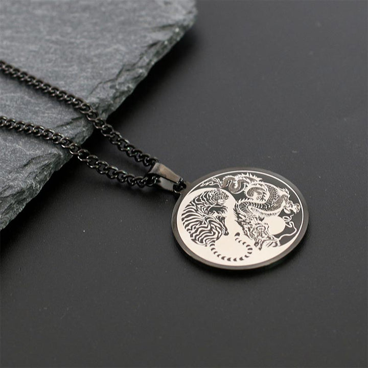 Buddha Stones Tiger Dragon Titanium Steel Chain Necklace Harmony Pendant - image 3