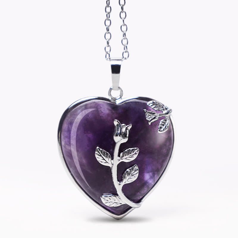 Buddha Stones Natural Healing Crystals Heart Pendant Necklaces - Amethyst - image 1