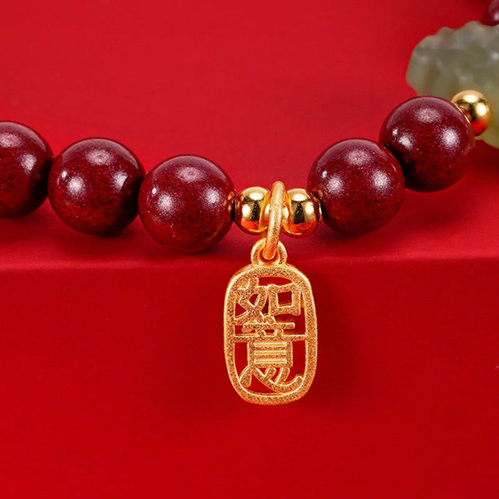 Buddha Stones 925 Sterling Silver Year of the Dragon Natural Cinnabar Hetian Jade Dragon Fu Character Ruyi As One Wishes Charm Blessing Bracelet - image 15