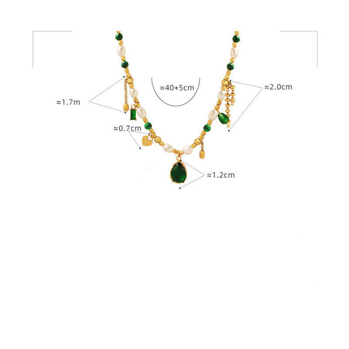 Pearl Bead Zircon Turquoise Calm Necklace Pendant - image 11