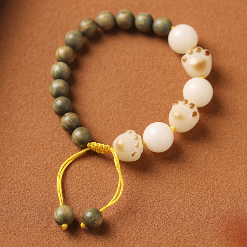Buddha Stones Natural Green Sandalwood Bodhi Seed Cat Paw Claw Cure Bracelet - image 1