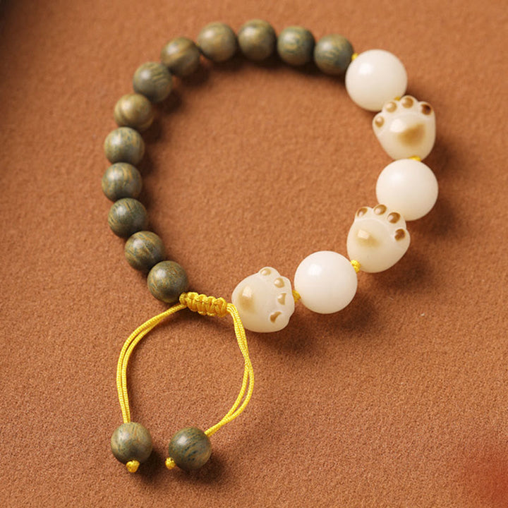 Buddha Stones Natural Green Sandalwood Bodhi Seed Cat Paw Claw Cure Bracelet - image 1