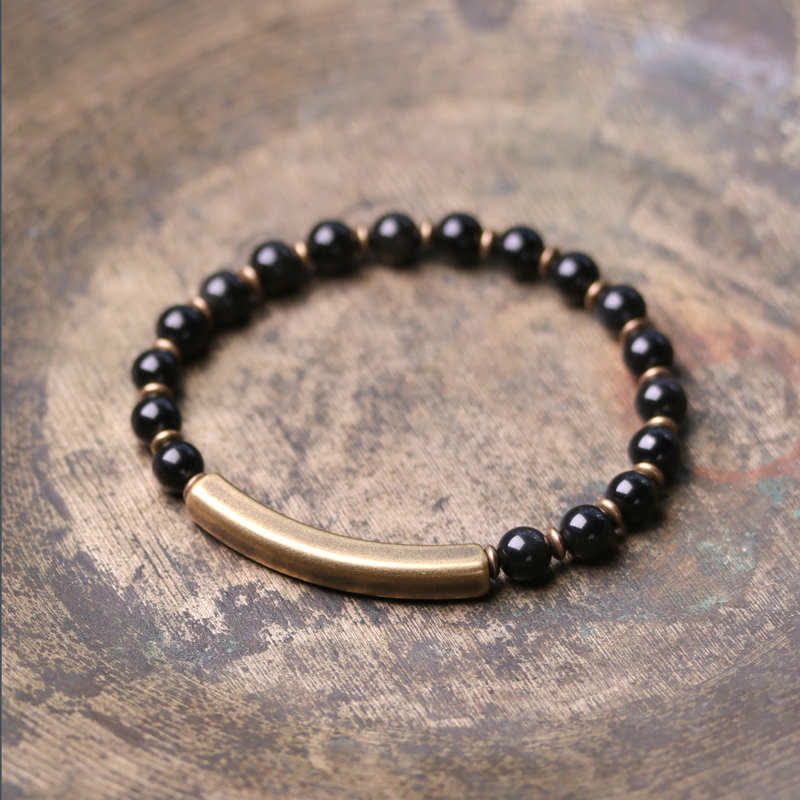Buddha Stones Red Jasper Moss Agate Black Obsidian Crystal Copper Peace Couple Bracelet - Black Obsidian Single Wrap Bracelet - 18cm - image 19