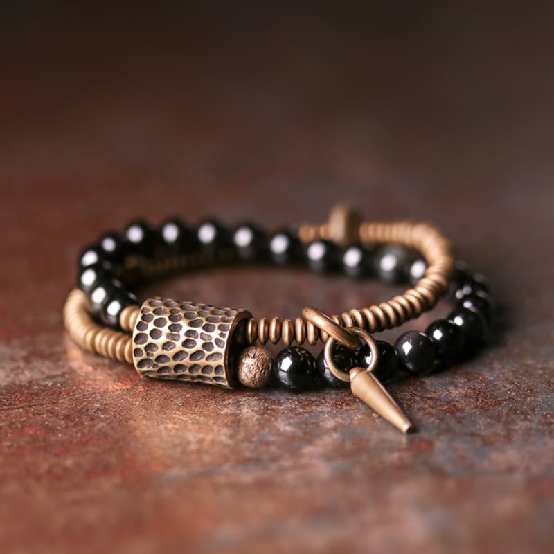 Buddha Stones Rainbow Obsidian Copper Inner Peace Healing Double Layer Bracelet - 18cm - image 0