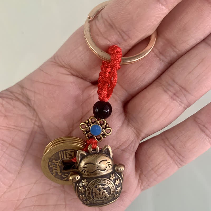 Buddha Stones Feng Shui Five Emperor Coins Lucky Cat Money Wealth Keychain - image 4