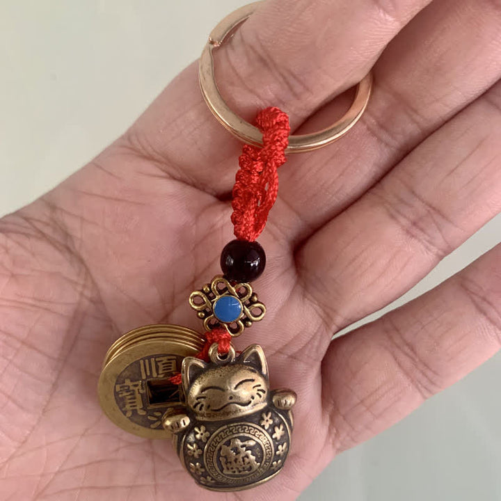 Buddha Stones Feng Shui Five Emperor Coins Lucky Cat Money Wealth Keychain - image 4