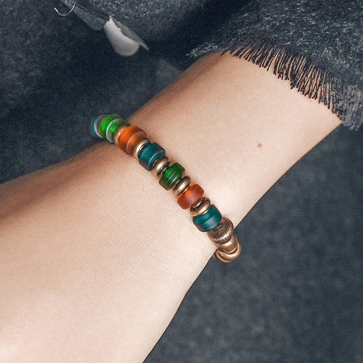Buddha Stones Tibetan Colorful Glass Beads Copper Wealth Bracelet - image 5
