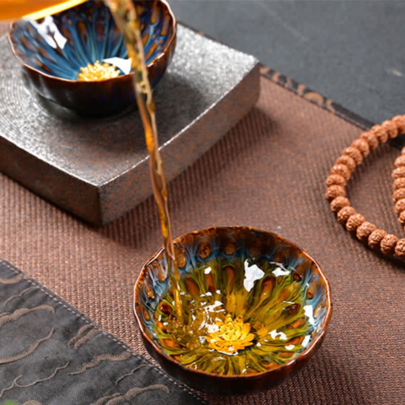 Buddha Stones Lotus Peacock Dragon Phoenix Koi Fish Ceramic Teacup Inlaid Tea Cups 120ml - image 3