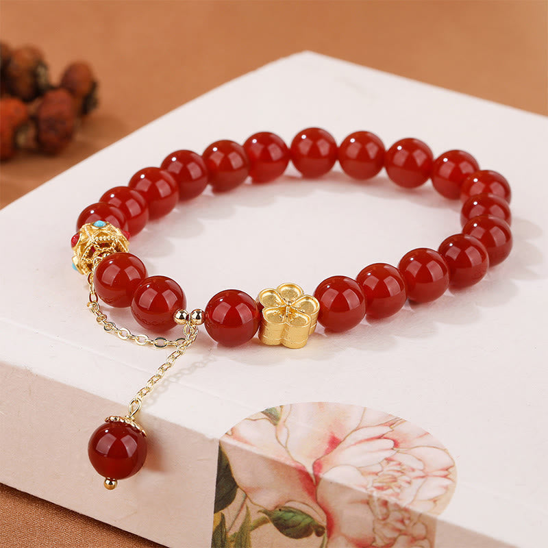 Buddha Stones Natural Red Agate White Agate Peach Blossom Self-acceptance Bracelet - image 4