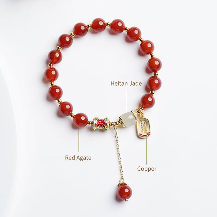 Buddha Stones Natural Red Agate Hetian Jade Fu Character Confidence Charm Bracelet - image 9