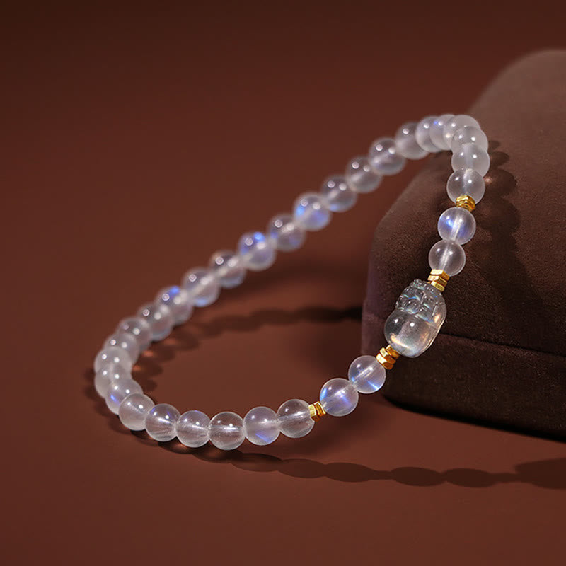 Buddha Stones 925 Sterling Silver Plated Gold Natural Moonstone PiXiu Healing Bracelet - image 3