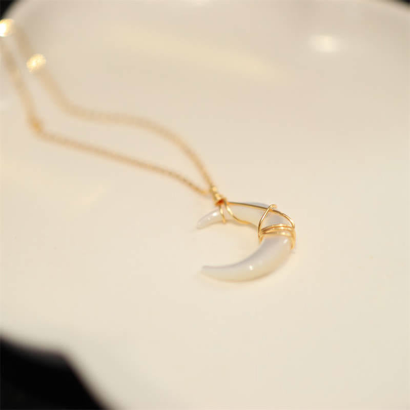 Buddha Stones Natural Tridacna Stone Crescent Moon Blessing Necklace Pendant - image 6