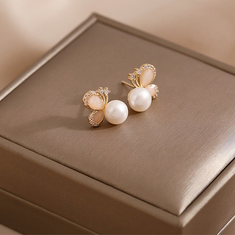 Buddha Stones 18K Gold Pearl Butterfly Love Freedom Stud Earrings - image 6