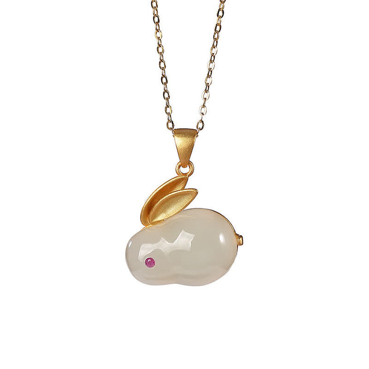 Buddha Stones 925 Sterling Silver Year of the Rabbit Hetian Jade Luck Ring Earrings Necklace Pendant - image 11