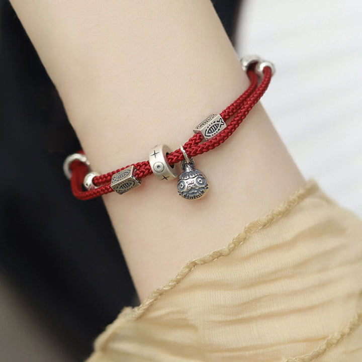 Buddha Stones 925 Sterling Silver Gold Swallowing Beast Koi Fish Wealth Handcrafted Braided Bracelet - image 2