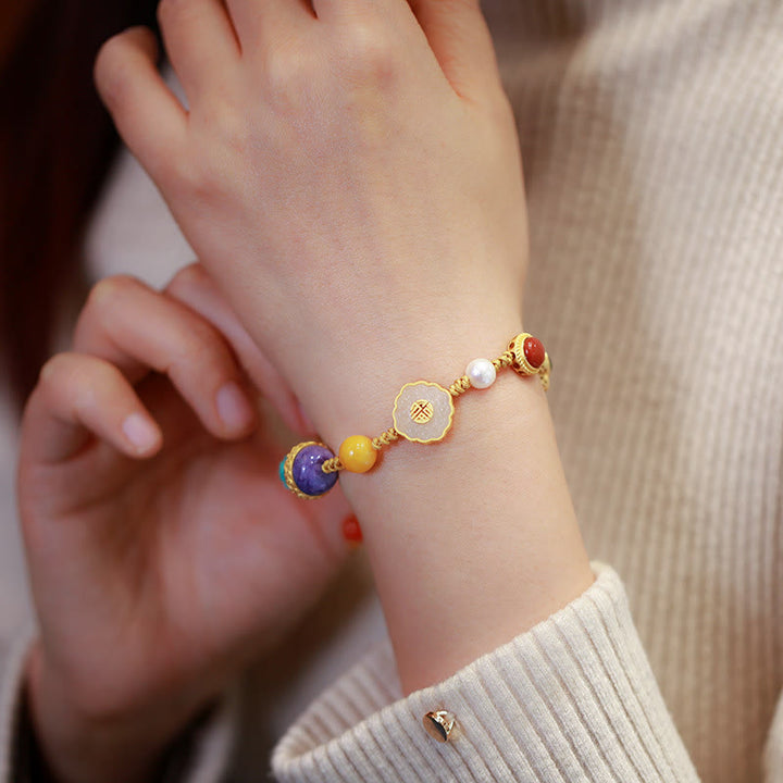 Buddha Stones 925 Sterling Silver Natural Hetian Jade Amber Red Agate Crystals Luck Bracelet - image 2