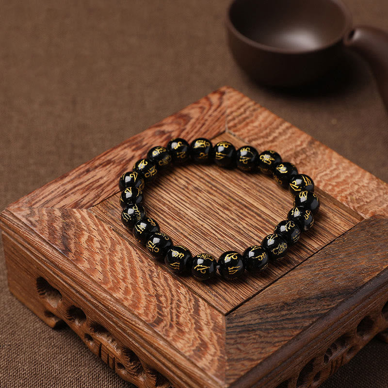 Buddha Stones Tibet White Crystal Black Onyx Om Mani Padme Hum Meditation Bracelet - image 20