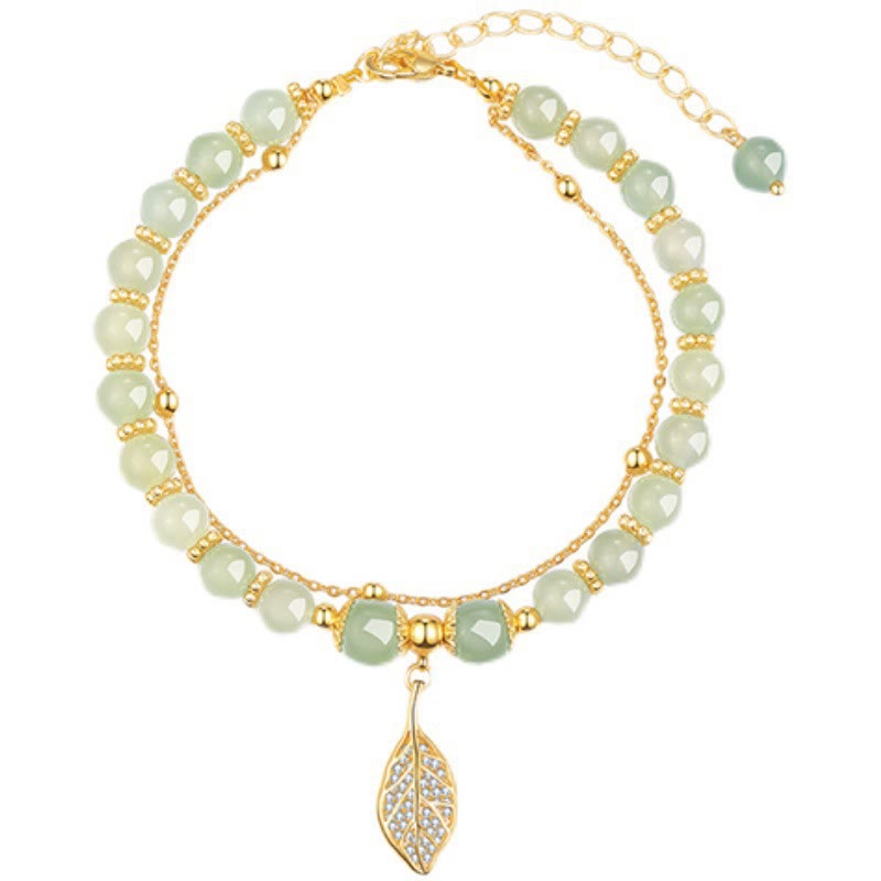 Buddha Stones Jade Leaf Ginkgo Tulip Peanut Fu Character Luck Beaded Bracelet - image 8