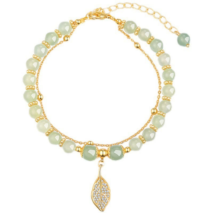 Buddha Stones Jade Leaf Ginkgo Tulip Peanut Fu Character Luck Beaded Bracelet - image 8