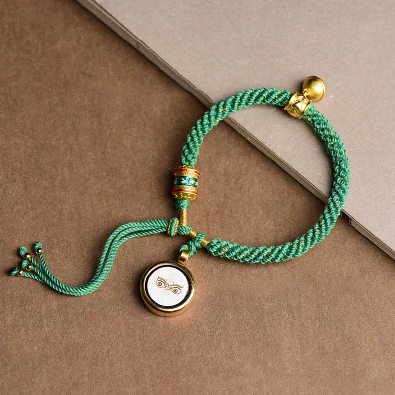 Buddha Stones Tibetan Five God Of Wealth Thangka Luck Prayer Wheel Bell Braid String Bracelet - White God of Wealth(Wrist Circumference 14-19cm) - image 3