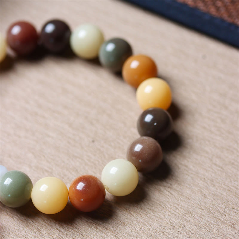 Buddha Stones Natural Multicolored Gradient Bodhi Seed Liuli Glass Charm Peace Bracelet - image 7