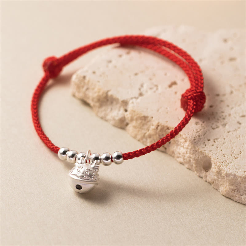 Buddha Stones Year of the Dragon 925 Sterling Silver Handmade Dragon Carved Success Braided Red Bracelet - Red Rope(Wrist Circumference 14-19cm) - image 0