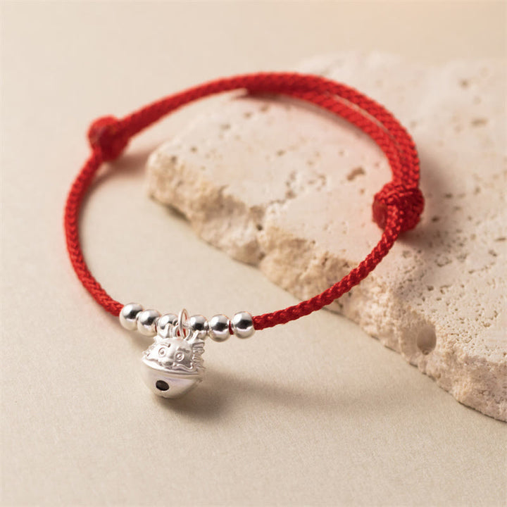 Buddha Stones Year of the Dragon 925 Sterling Silver Handmade Dragon Carved Success Braided Red Bracelet - Red Rope(Wrist Circumference 14-19cm) - image 0