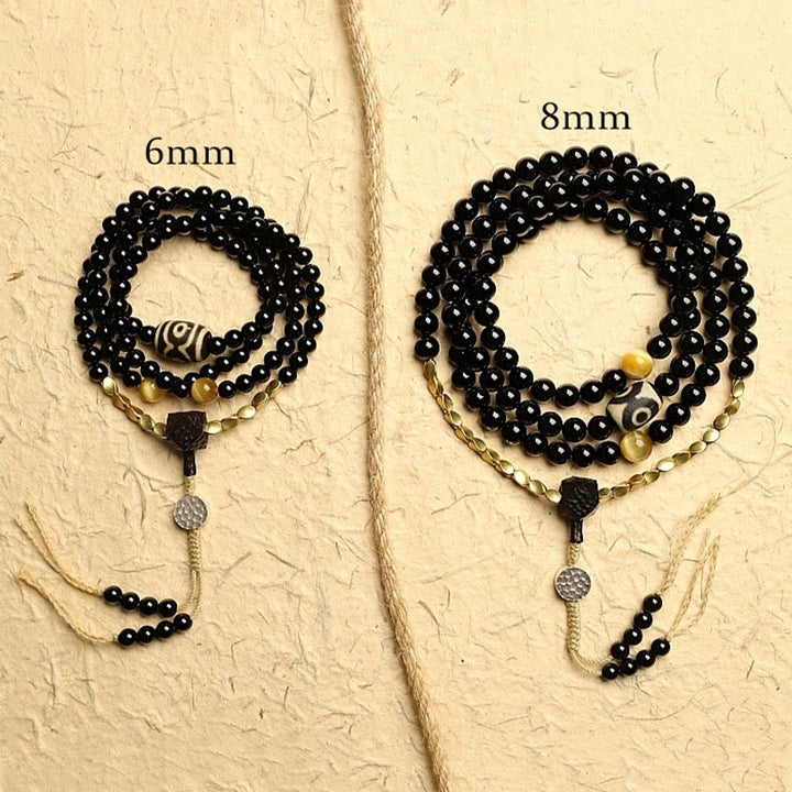 Buddha Stones Tibetan 108 Mala Beads Black Onyx Three-eyed Dzi Beads Protection Bracelet - image 16