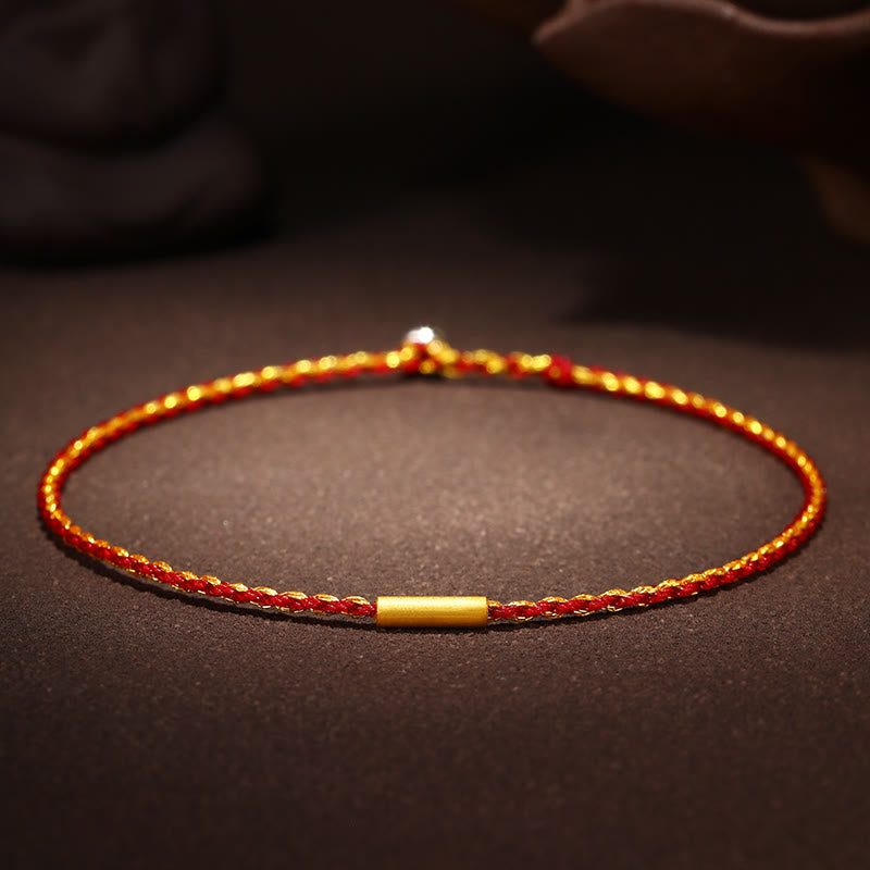 Buddha Stones 999 Gold Bead Handmade Four Thread Wishful Knots Braided Protection Bracelet - Red Gold - 24cm - image 11