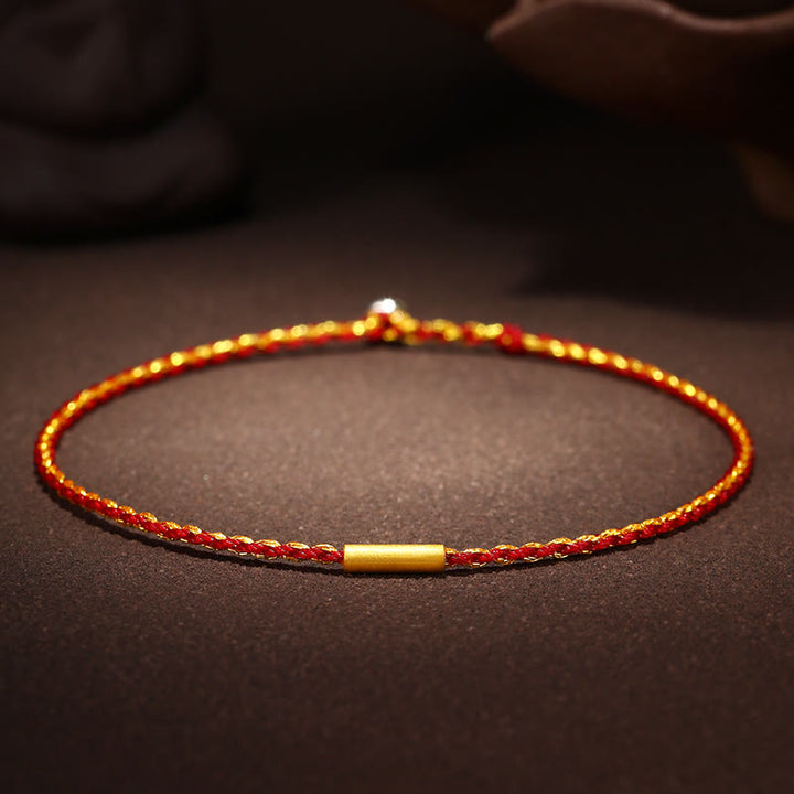Buddha Stones 999 Gold Bead Handmade Four Thread Wishful Knots Braided Protection Bracelet - Red Gold - 24cm - image 11