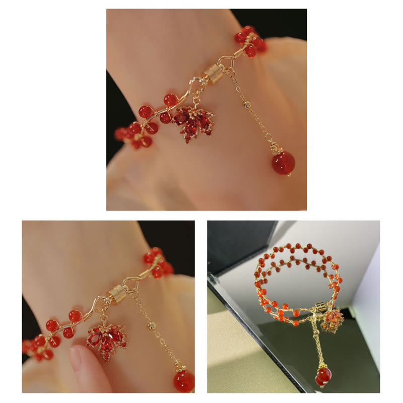 Buddha Stones Red Maple Leaf Luck Charm Bracelet - image 14
